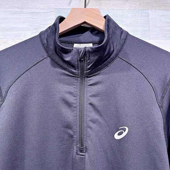 ASICS 1/4 Zip Performance Jersey Tech Pullover Black Lightweight Mens Medium - Picture 2 of 6